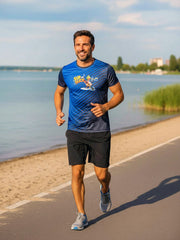 O-nyakú sport printelt rövid ujjú technikai unisex póló