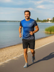 O-nyakú sport printelt rövid ujjú technikai unisex póló