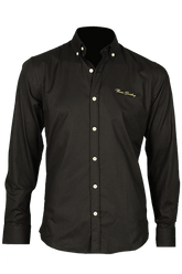 Egyszínű hosszúujjú legombolható galléros férfi micro oxford pamut ing - fekete