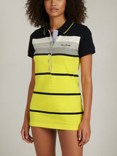 Women's striped collared short-sleeved cotton polo shirt - lemon yellow