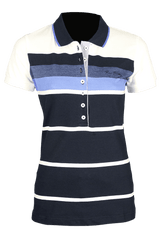 Women's striped collared short-sleeved cotton polo shirt - blue