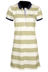 Women's striped collared short-sleeved cotton dress - beige