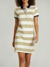 Women's striped collared short-sleeved cotton dress - beige