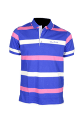Men's striped collared short-sleeved cotton polo shirt - blue
