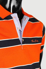 Men's striped collared short-sleeved cotton polo shirt - orange