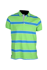 Men's striped collared short-sleeved cotton polo shirt - green