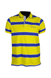 Men's striped collared short-sleeved cotton polo shirt - lemon yellow