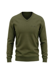 Viva - Khaki | Finoman kötött v-nyakú pulóver (khaki)