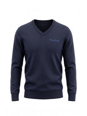 Viva - Navyblue | Finoman kötött v-nyakú pulóver (sötétkék)