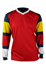 Men's V-neck long-sleeved technical sports t-shirt - red