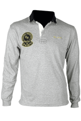 Basic solid-color collared 3-button long-sleeve polo shirt with gold embroidery - gray