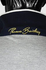 Basic solid-color collared 3-button long-sleeve polo shirt with gold embroidery - gray