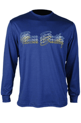 Embroidered plain-colored crew neck long-sleeved t-shirt - blue