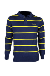 Men's cotton polo shirt with striped collar and 3 buttons - lemon yellow