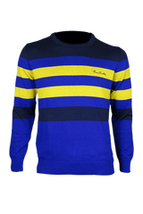 Csíkos környakú férfi pamut pulóver