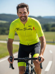 Limited edition, numbered cycling pro jersey and bib cargo shorts set - lemon yellow