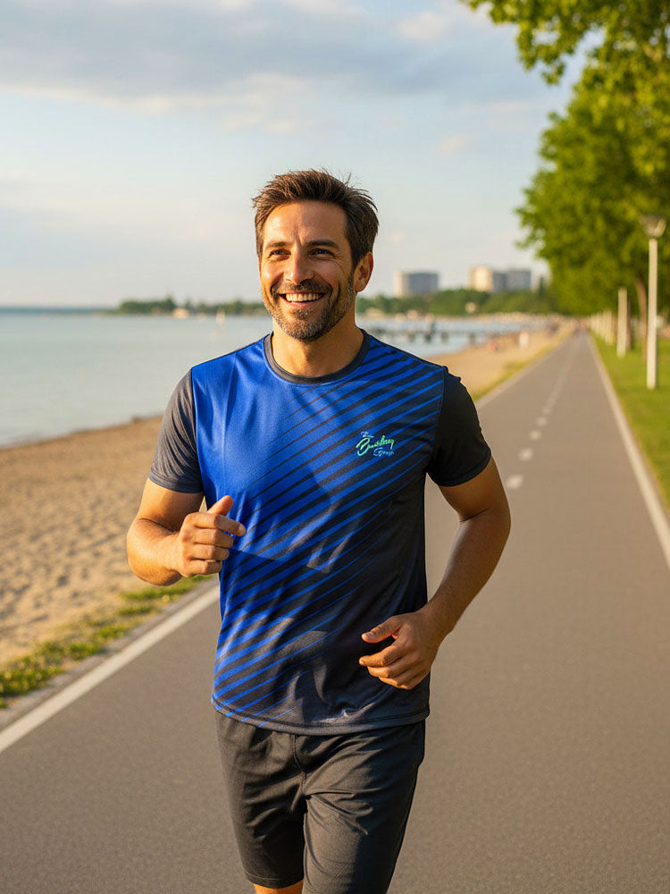 O-nyakú sport printelt rövid ujjú technikai unisex póló