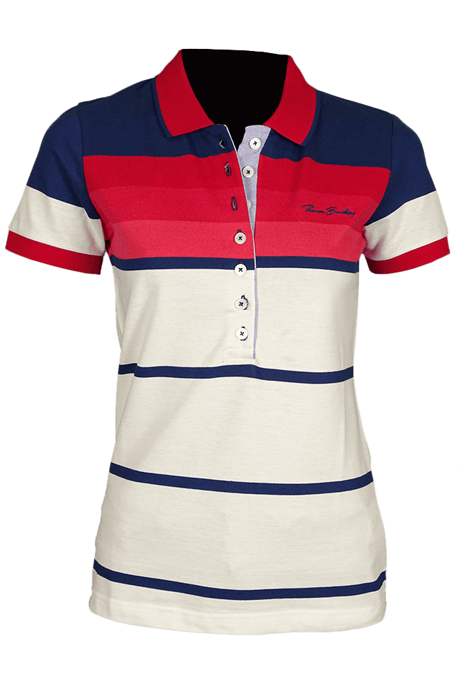 Women's striped collared short-sleeved cotton polo shirt - red