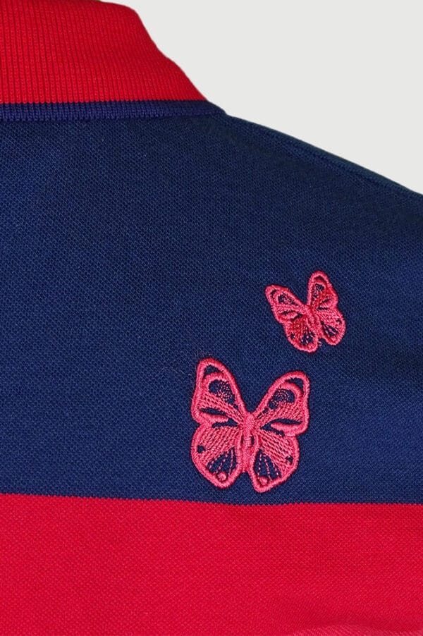 Women's striped collared short-sleeved cotton polo shirt - red