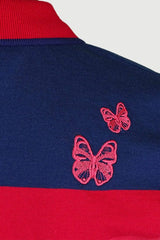 Women's striped collared short-sleeved cotton polo shirt - red