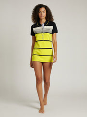 Women's striped collared short-sleeved cotton polo shirt - lemon yellow