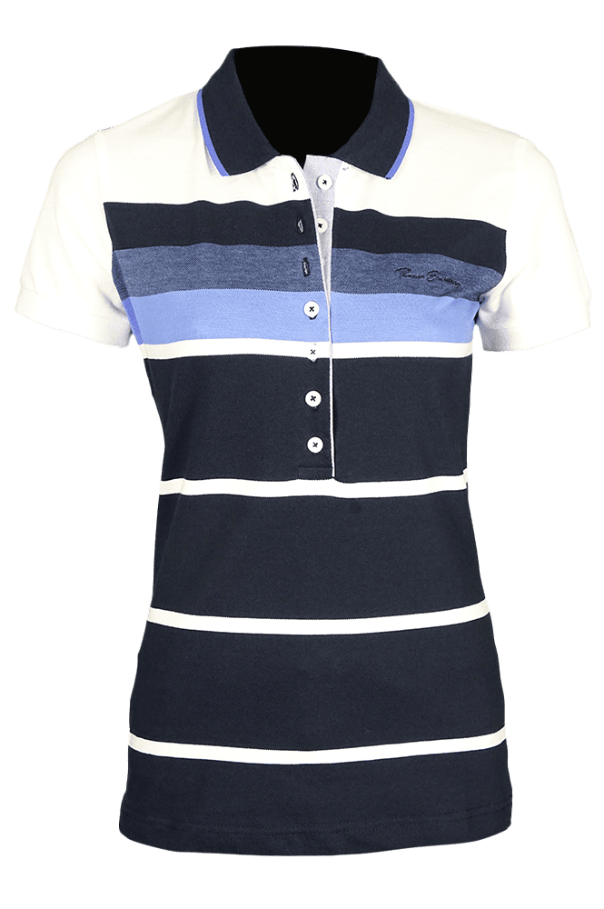 Women's striped collared short-sleeved cotton polo shirt - blue