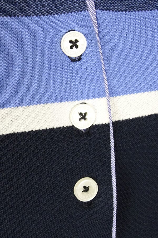 Women's striped collared short-sleeved cotton polo shirt - blue