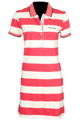 Women's striped collared short-sleeved cotton dress - pink