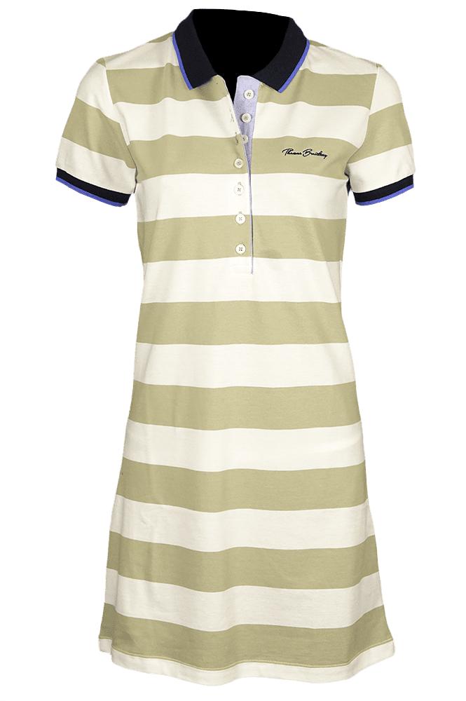 Women's striped collared short-sleeved cotton dress - beige