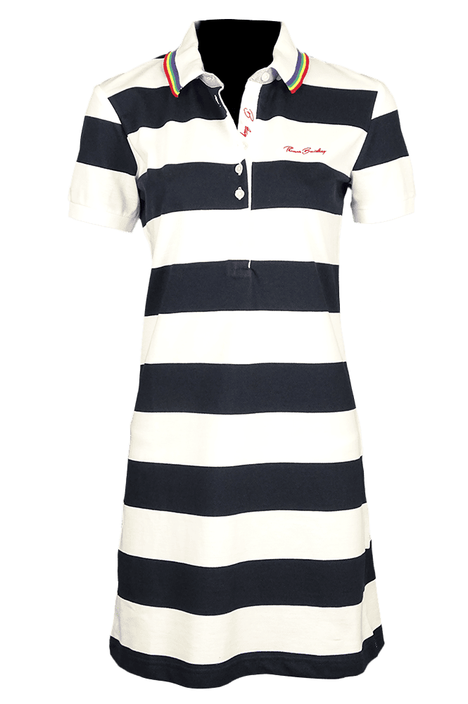 Women's striped collared short-sleeved cotton dress.