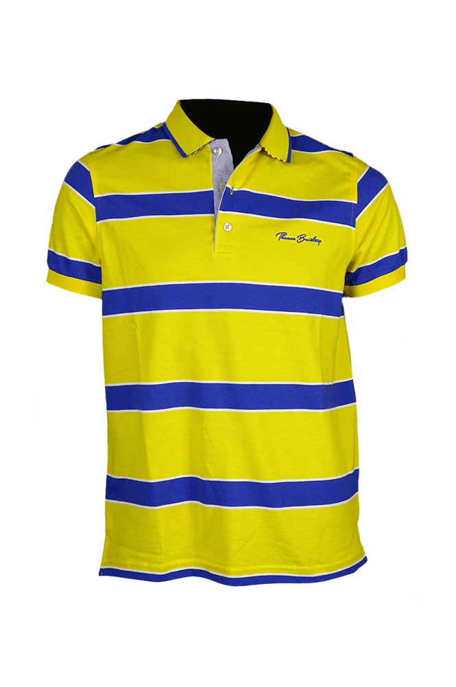Men's striped collared short-sleeved cotton polo shirt - lemon yellow
