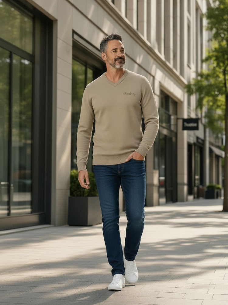 Viva - Beige | Finoman kötött v-nyakú pulóver (bézs)
