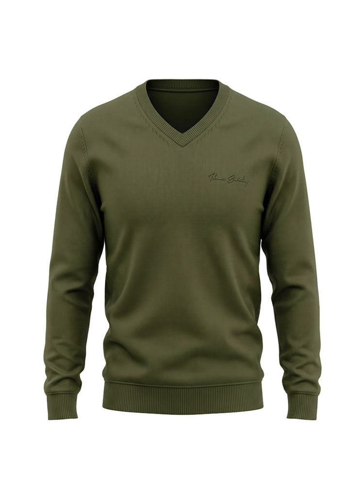 Viva - Khaki | Finoman kötött v-nyakú pulóver (khaki)