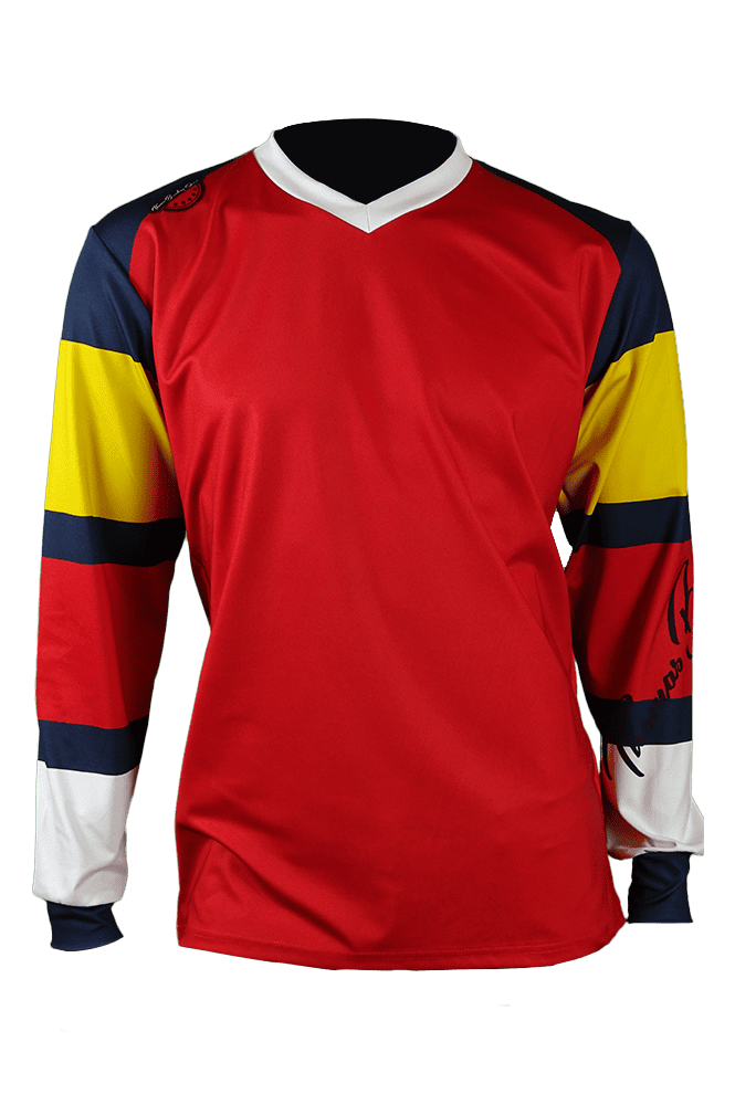 Men's V-neck long-sleeved technical sports t-shirt - red