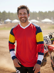 Men's V-neck long-sleeved technical sports t-shirt - red