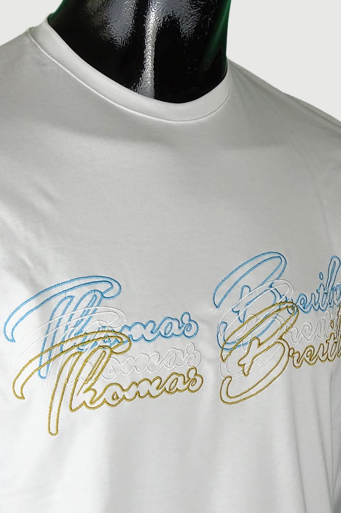 Embroidered plain o-neck long-sleeved t-shirt - white