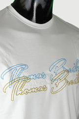 Embroidered plain o-neck long-sleeved t-shirt - white