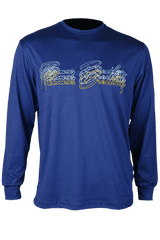 Embroidered plain-colored crew neck long-sleeved t-shirt - blue
