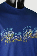 Embroidered plain-colored crew neck long-sleeved t-shirt - blue