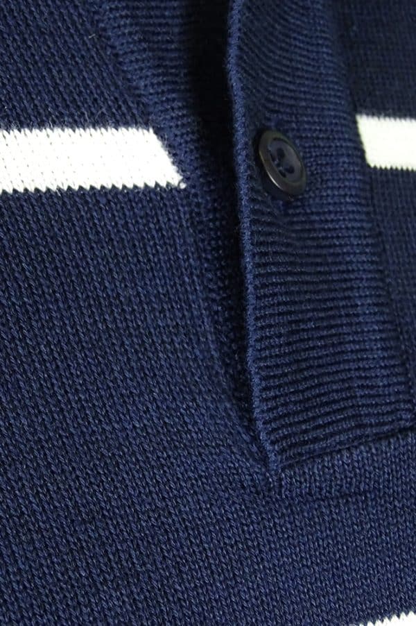Men's striped collared 3-button cotton sweater - white