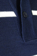 Men's striped collared 3-button cotton sweater - white