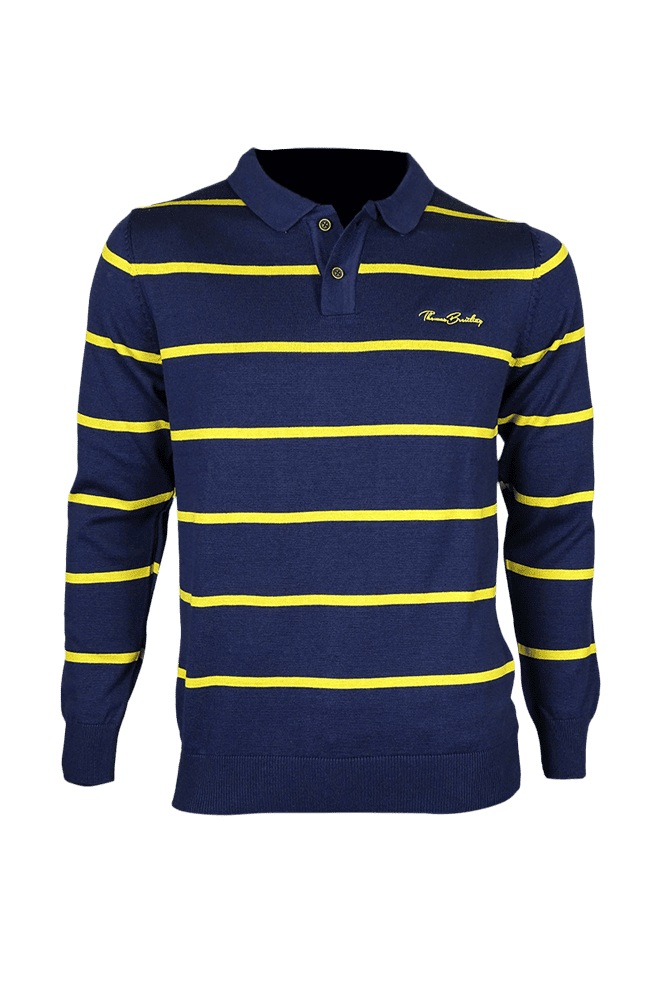 Men's cotton polo shirt with striped collar and 3 buttons - lemon yellow