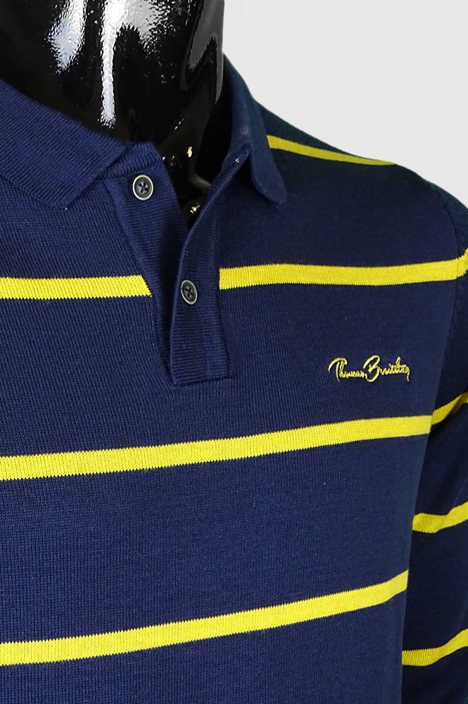 Men's cotton polo shirt with striped collar and 3 buttons - lemon yellow