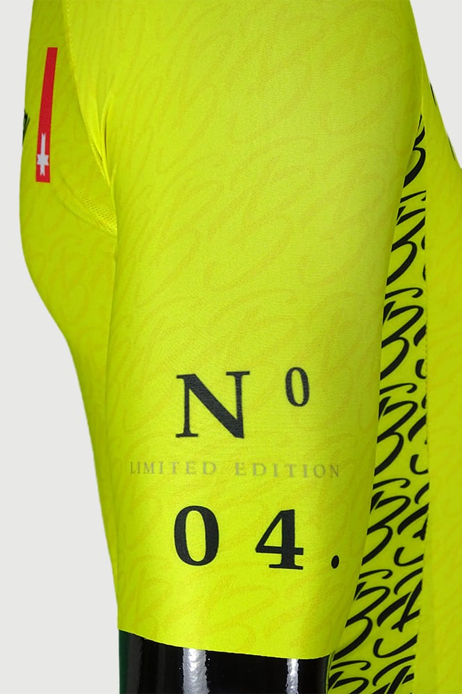 Limited edition, numbered cycling pro jersey and bib cargo shorts set - lemon yellow