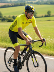 Limited edition, numbered cycling pro jersey and bib cargo shorts set - lemon yellow