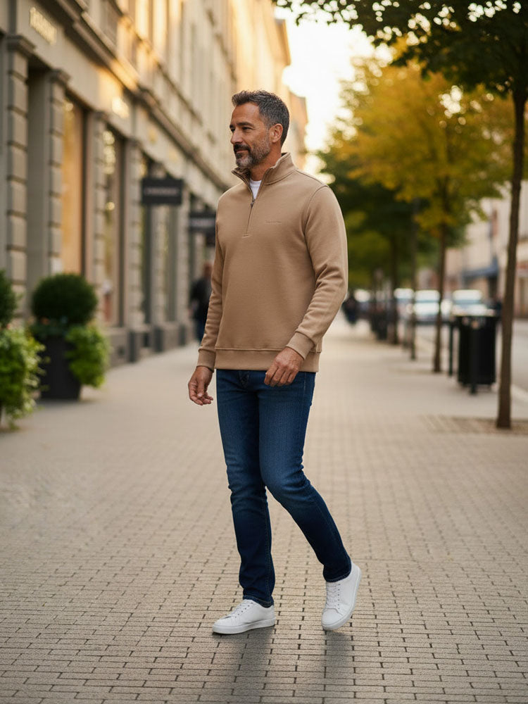 Kloten - Beige | Csíkos állógalléros selanic pulóver (bézs)