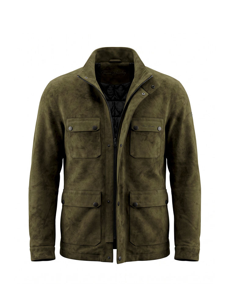 Field - Darkgreen | Állógalléros kecskevelúr bőrkabát (sötétzöld)